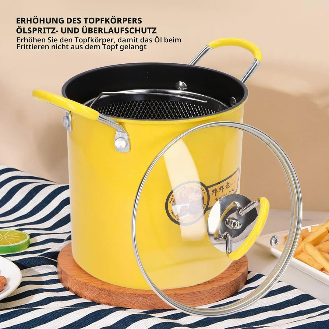 Ejoyous 3L Mini Fritteusentopf, Frittiertopf Friteuse mit Siebkorb Edelstahl-Spargeltopf mit Glasdec