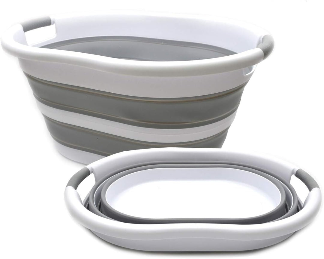 SAMMART 36L - Set mit 2 faltbaren Kunststoff-Wäschekorben – ovale Wanne/Korb – Faltbarer Aufbewahrun