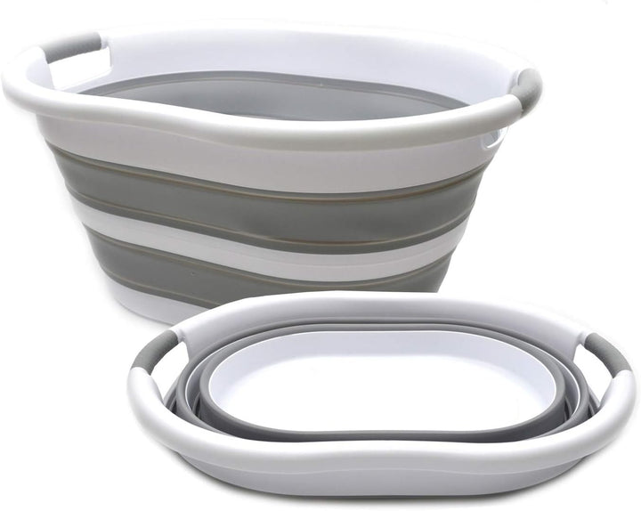 SAMMART 36L - Set mit 2 faltbaren Kunststoff-Wäschekorben – ovale Wanne/Korb – Faltbarer Aufbewahrun