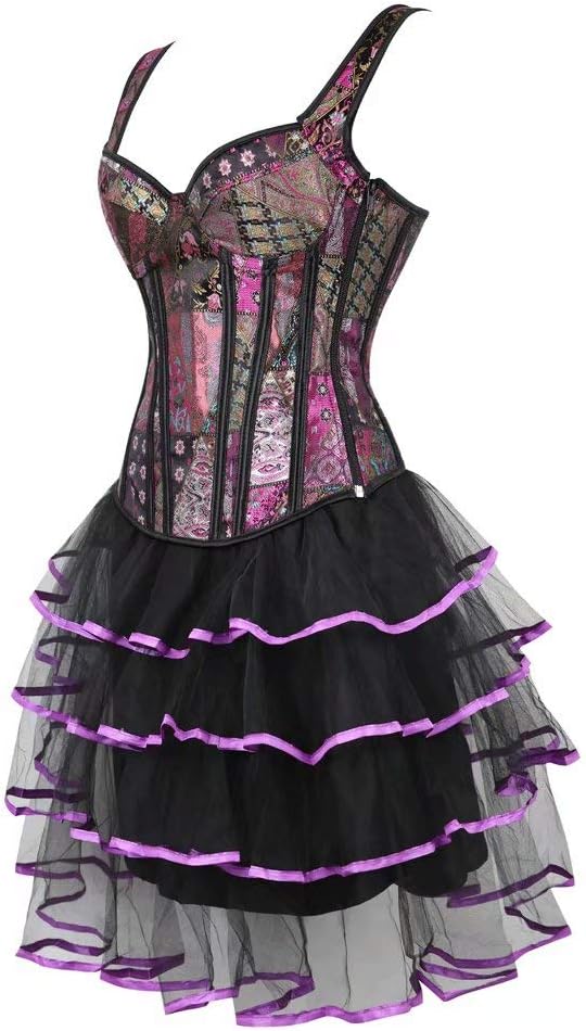 Korsett Kleid Corsagenkleid Vollbrust Träger Reissverschluss Schnüren Sexy Violett XS Lila, XS Lila