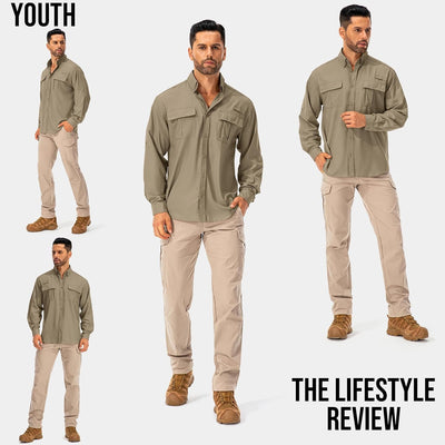 Asfixiado Hemd Herren Safari UPF50+ UV Schutz Wanderhemd Herren Langarm Funktionshemd Outdoorhemd At