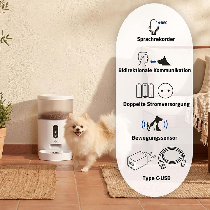Automatischer Futterspender - 4 Liter - 3MP Kamera, WiFi und App - Futterprogrammierung, bidirektion