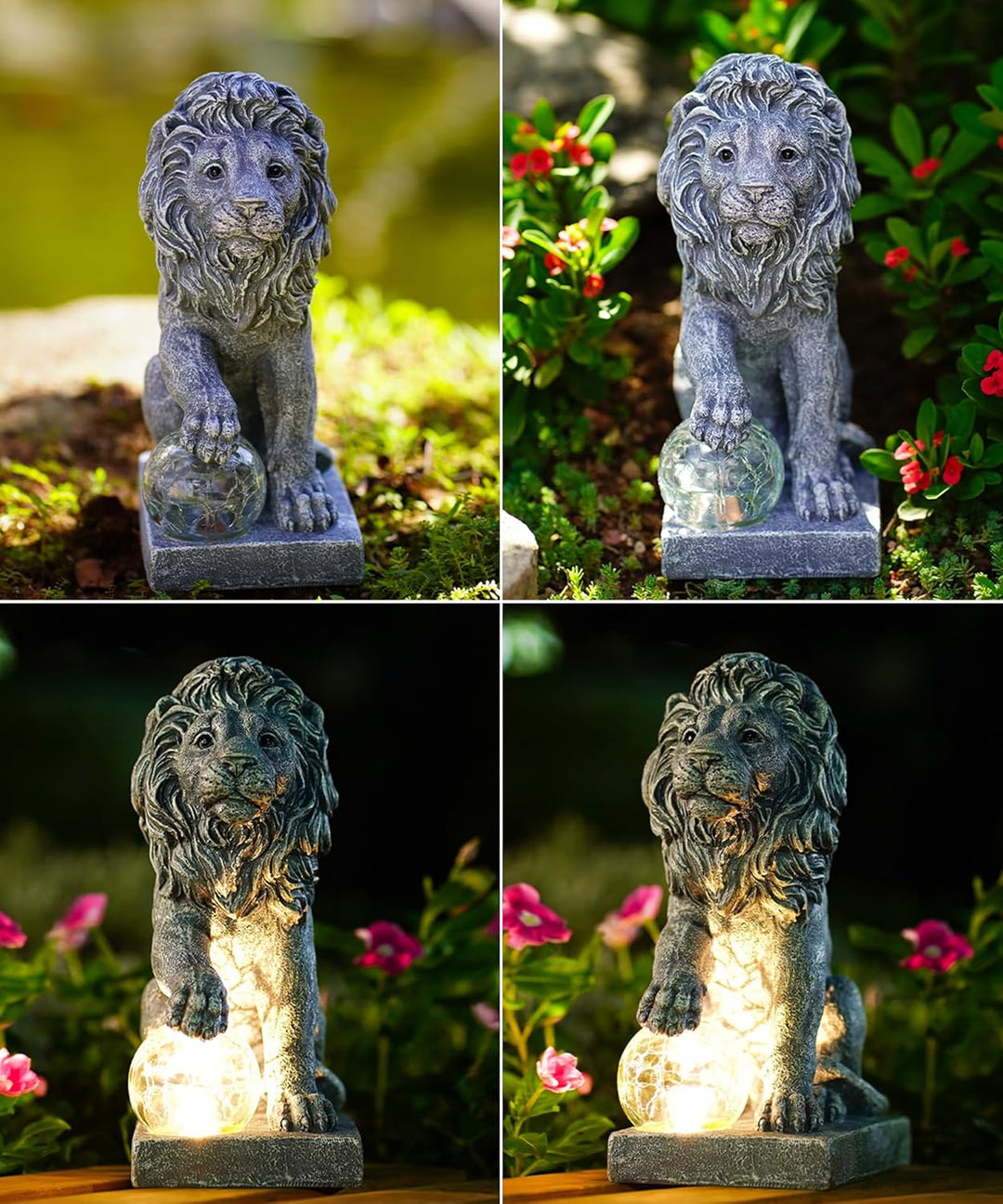 Yeomoo Löwen Figuren Deko mit Solarlampen Kugel Gartendeko - Löwe Solar Deko für Aussen Garten Lowe