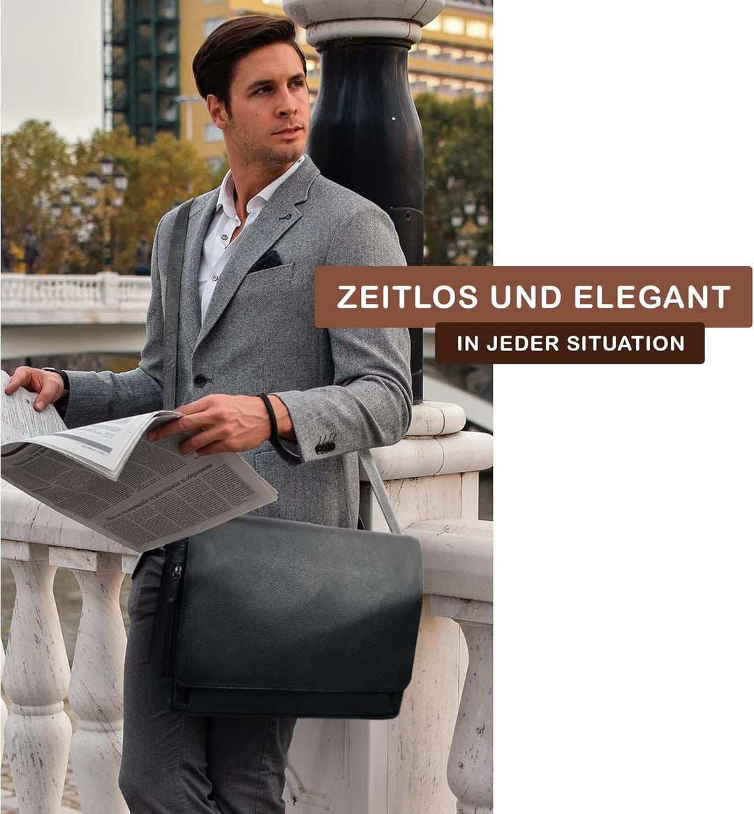 STILORD 'Tom' Vintage Leder Umhängetasche für Studium Uni Büro Arbeit 15 Zoll Laptoptasche DIN A4 Sc