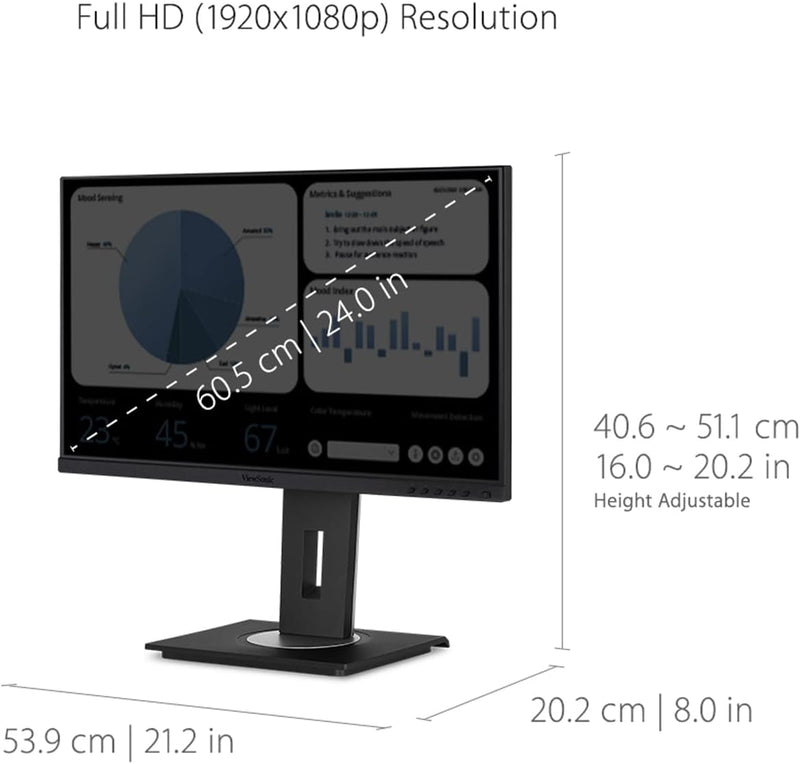Viewsonic VG2448A-2 60,5 cm (24 Zoll) Büro Monitor (Full-HD, IPS-Panel, HDMI, DP, USB 3.0 Hub, Höhen