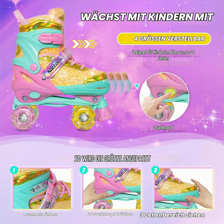 Nattork Kinder Rollschuhe, Rollschuhe Verstellbar mit 4 Grössen Einstellbare, Rollschuhe für Mädchen