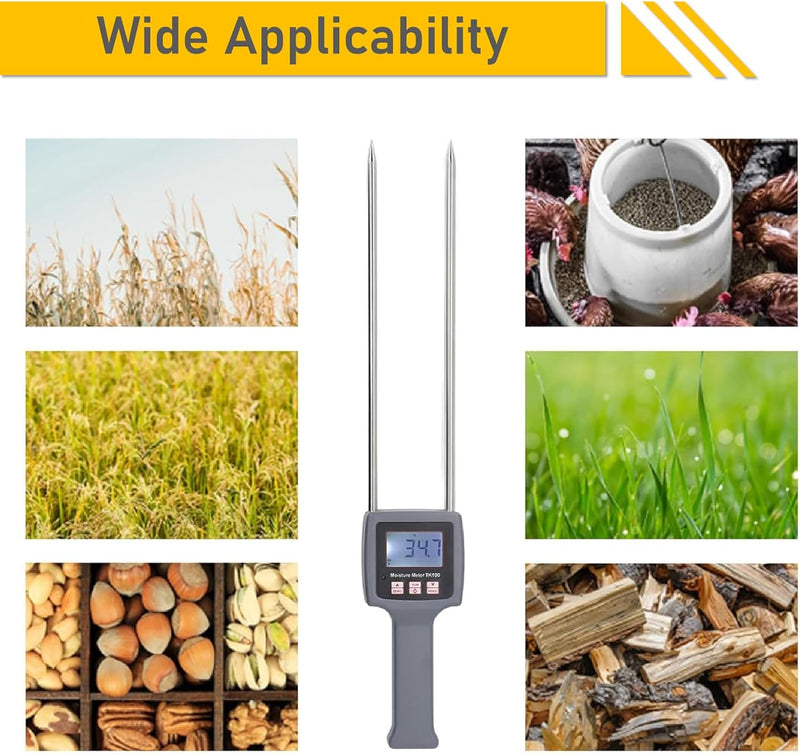 TK100H Tragbares Heufeuchtemessgerät, 0-80% Digitales LCD-Getreidemessgerät, Heuballen-Feuchtigkeits