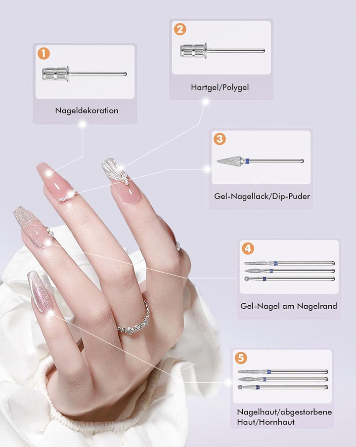 Nagelfräser 40.000 U/min Profi. Tragbar Fräser Nägel Elektrische Nagelfeile Wiederaufladbare Fräser