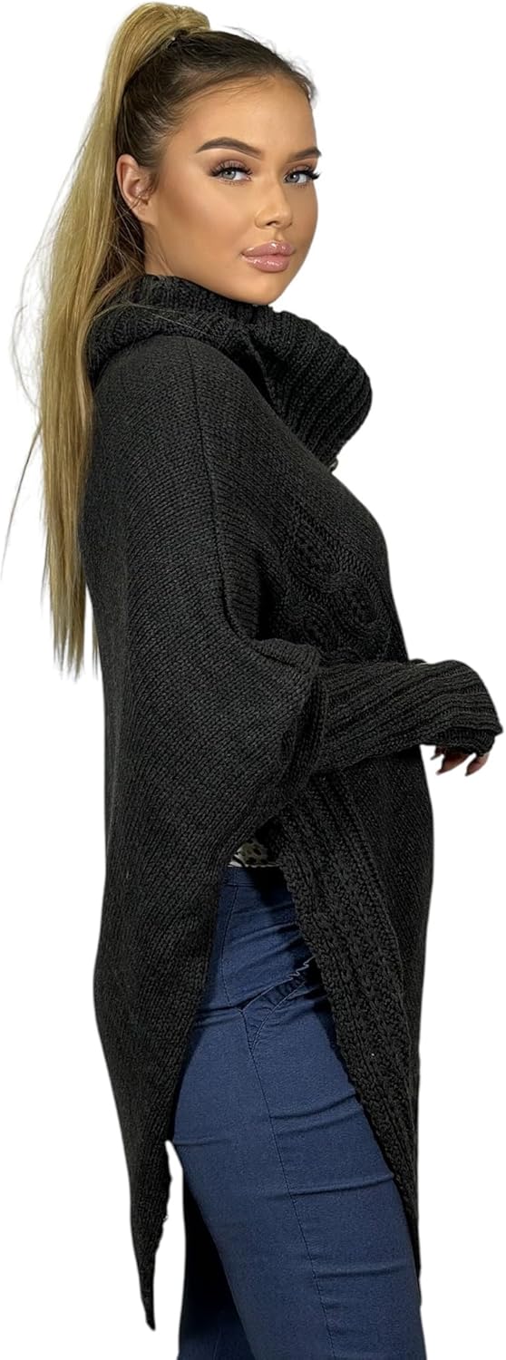 Mississhop Poncho Strick Sweatshirt Pullover Umhang Überwurf Einheitsgrösse Graphit, Einheitsgrösse