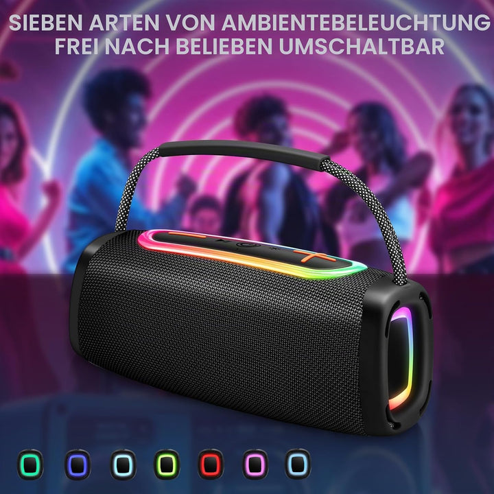 Tragbarer Bluetooth Lautsprecher mit Griff, 66MM Sprecherdurchmesser, BT5.3/24W/IP-X6 Wasserdicht Dr