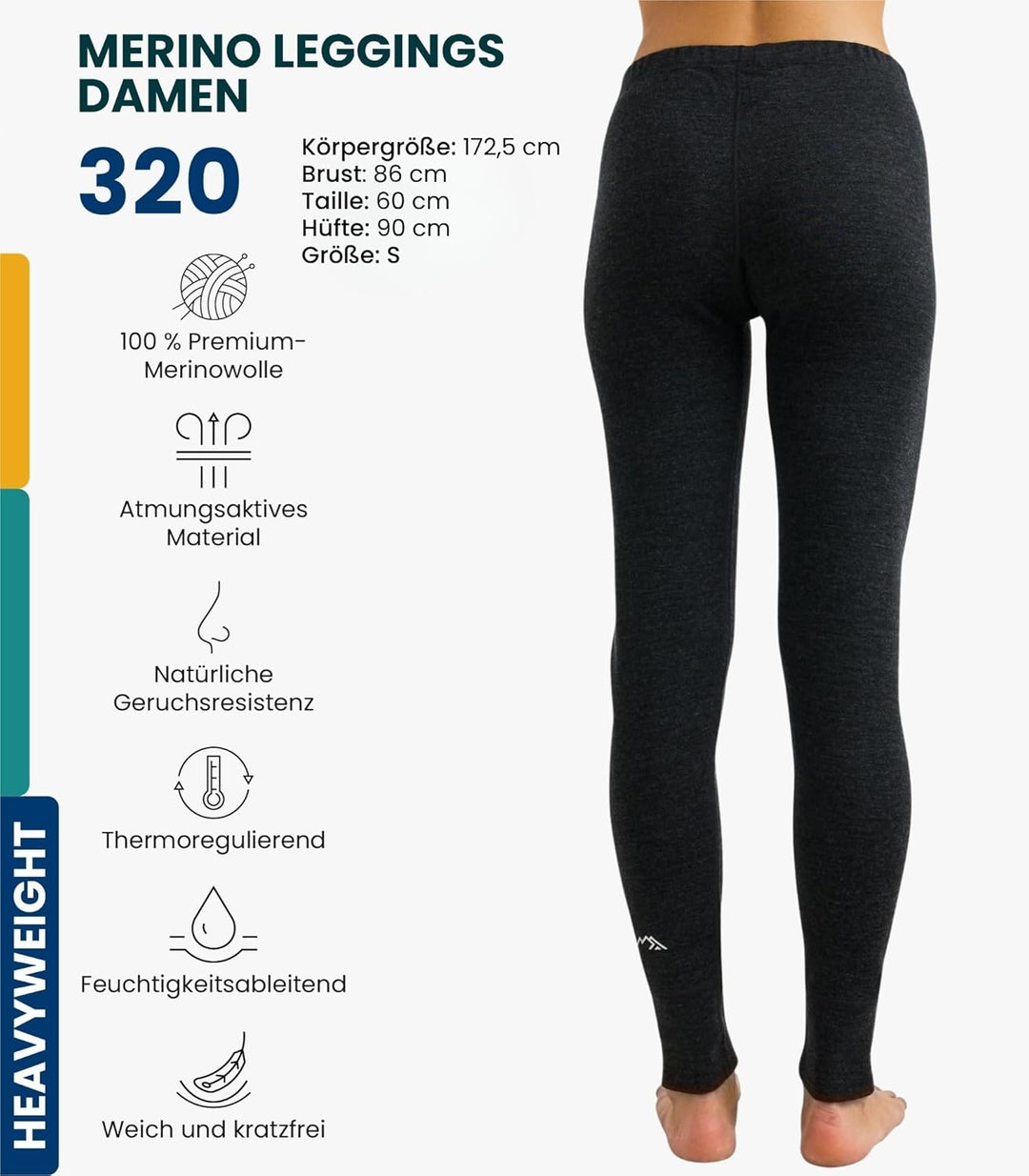 Merinowolle Thermounterwäsche Damen - Merino Unterhose Damen Merino Leggings + Wollsocken 320 Charco