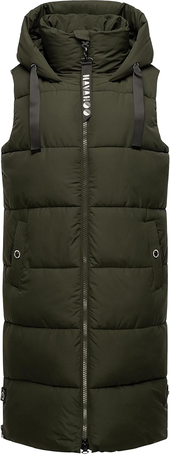 Navahoo Damen ärmellose Lange Outdoorweste warme Winterjacke Schnuffelchen XS-3XL XS Dark Olive, XS