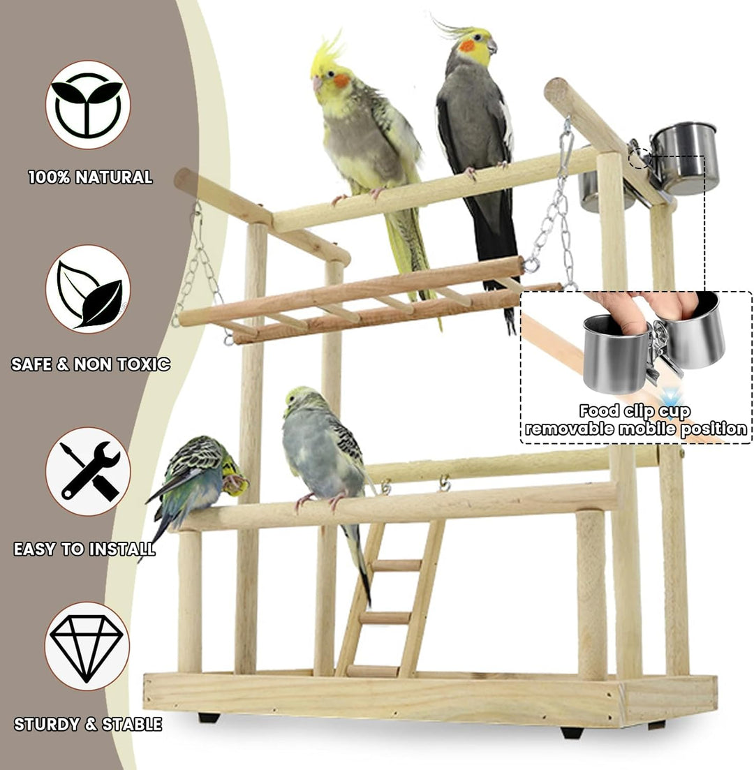 WishesMar Wellensittich Spielplatz Vogel-Spielplatz mit Feeder-Cup Spielzeug Leiter Erklimmen Schauk