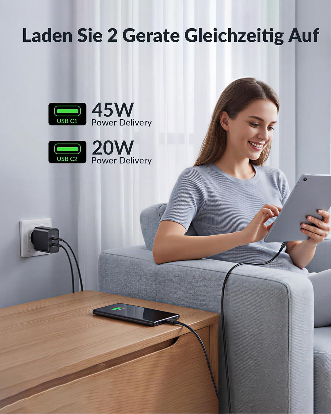 45W 2Port USB C Schnellladegerät mit Ladekabel für Samsung Galaxy S26 S25 S24 S23 S22 S21 Ultra FE,