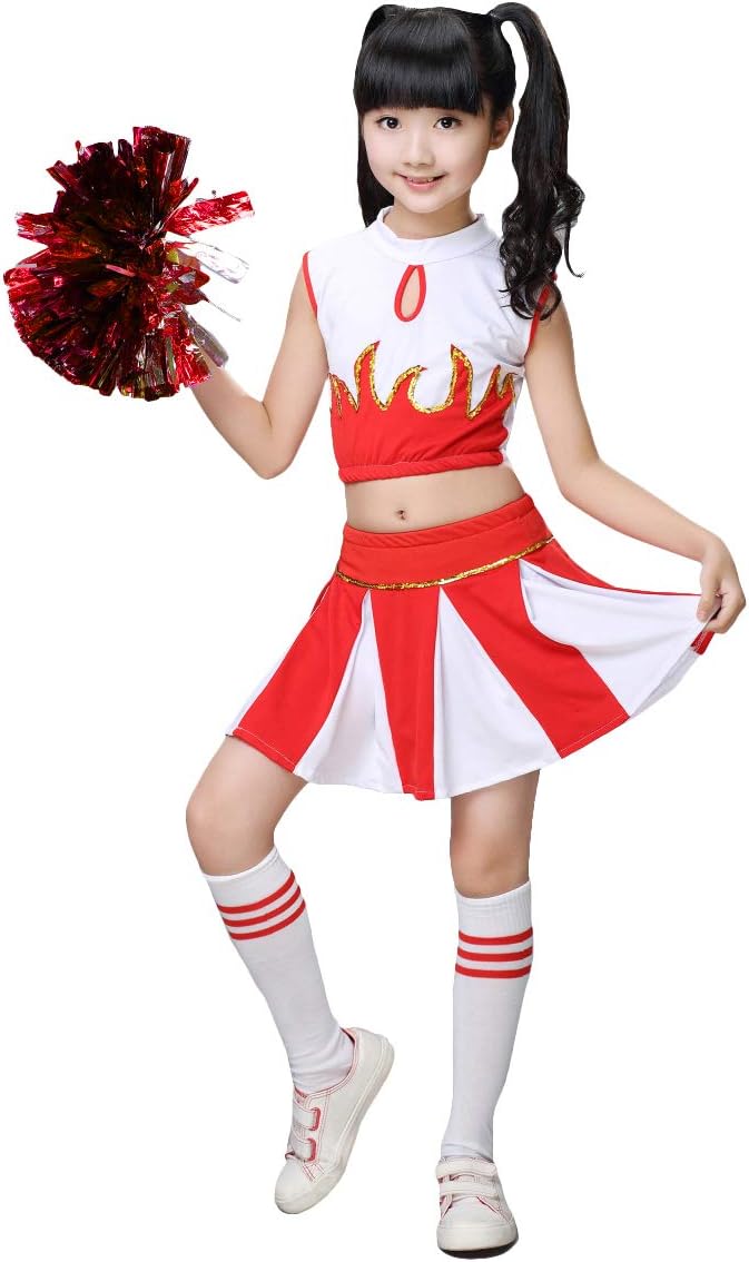 LOLANTA Mädchen Cheerleader Kostüm Schulkind Cheer Kostüm Outfit Karneval Kostüm Rot 122-128, Rot 12