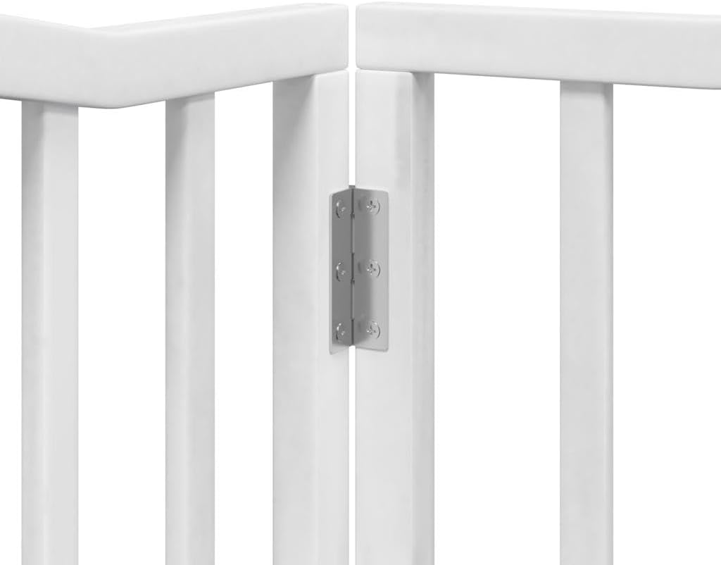 4-TLG. faltbares Hundetor aus weiss lackiertem Pappelholz 320 cm mit Tür, freistehend und stabil, id