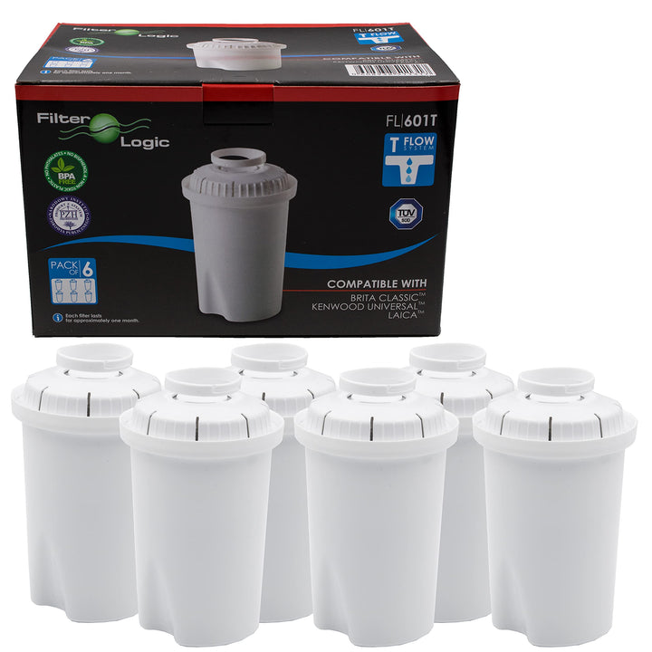 FilterLogic FL601T | 6er Pack Wasserfilterkartuschen kompatibel mit Brita Classic Wasserfilterkannen