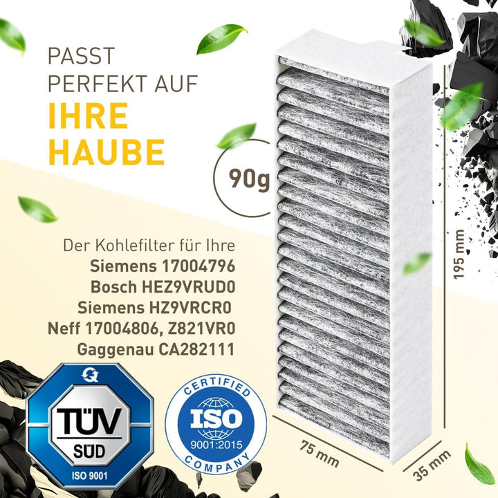 Kf3tec Aktivkohlefilter für Siemens HZ9VRCR0 / Bosch HEZ9VRUD0 / Bosch Siemens 17004796 / Neff 17004