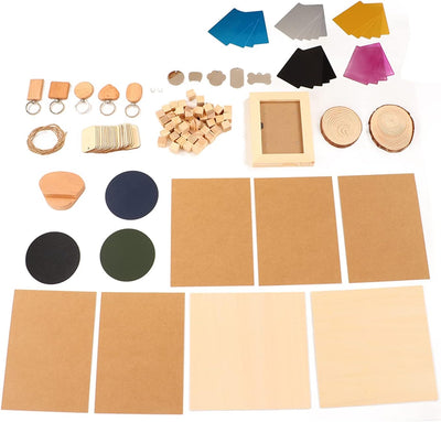 Laser Material Kit, 11 Arten Material Edelstahl Kiefernholz DIY Herstellung CNC Lasergravur Material