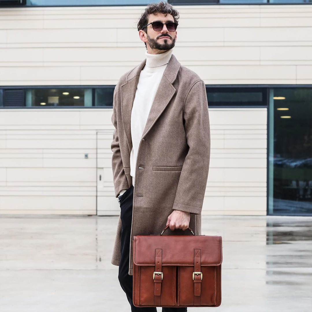 Time Resistance Leder Aktentasche Handgefertigte Umhängetasche Laptop Tasche für bis zu 15 Zoll Lapt