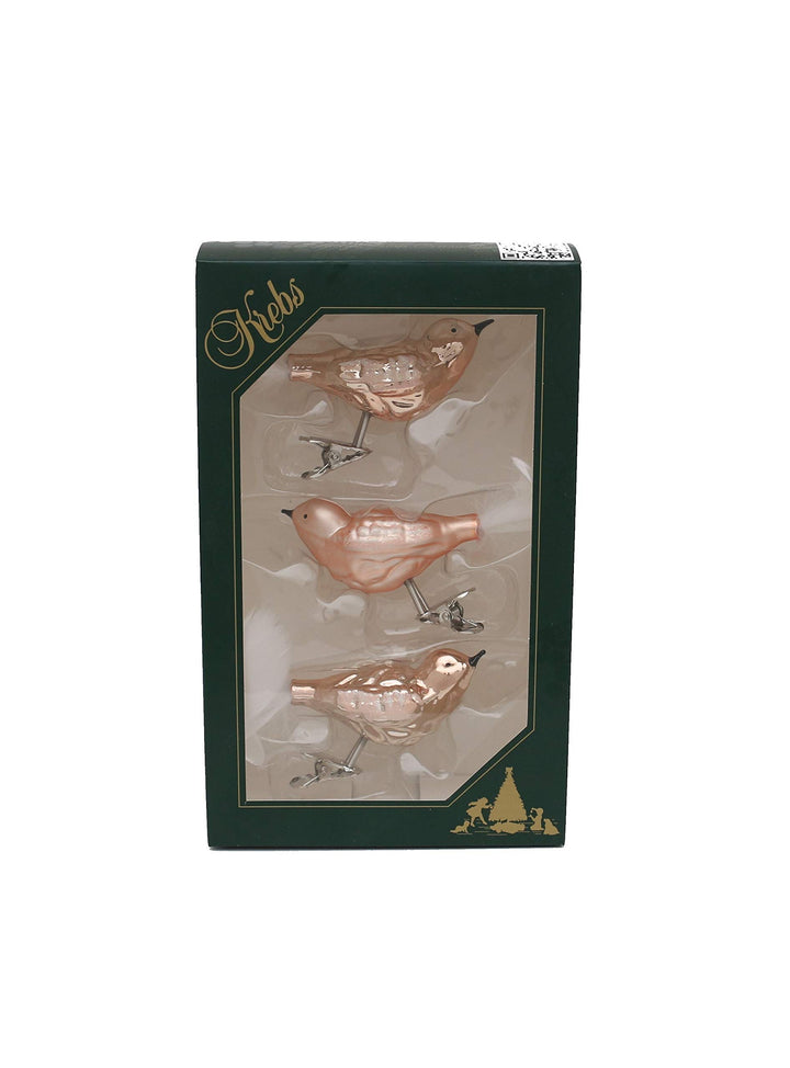 ***Lauschaer Christbaumschmuck - 3er Set Korallenfarbene Vögel auf Clip, ca. 11 cm, Koralle