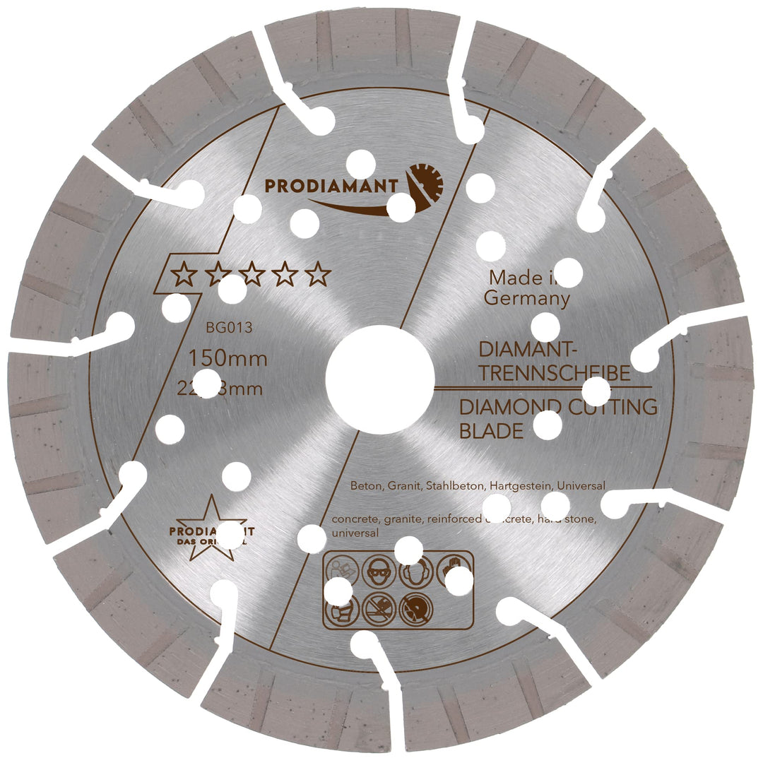 PRODIAMANT Profi Diamanttrennscheibe Beton Granit Oxx 150 mm x 22,2 mm Made in Germany lasergeschwei