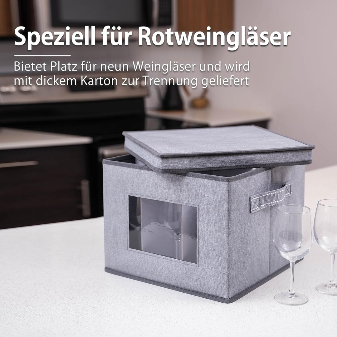 VENO Aufbewahrungs- und Stielglas-Box mit Deckel und Griffen, Glaswaren, Porzellan-Organizer, ideal