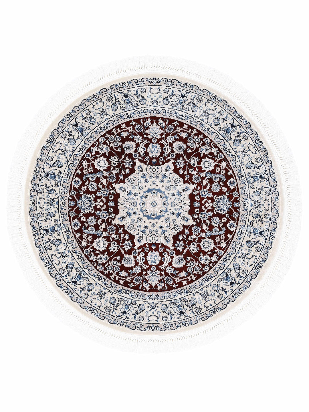 carpetfine Orientteppich Nain Diane Rot Ø 120 cm Rund | Tradtioneller Teppich für Schlaf- und Wohnzi