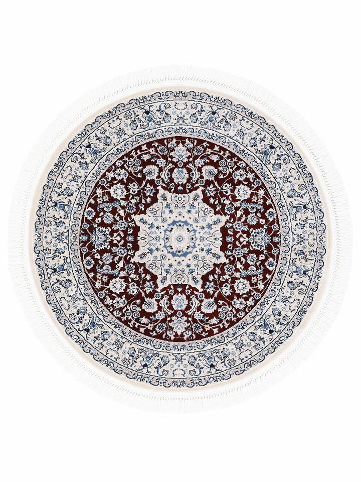 carpetfine Orientteppich Nain Diane Rot Ø 120 cm Rund | Tradtioneller Teppich für Schlaf- und Wohnzi