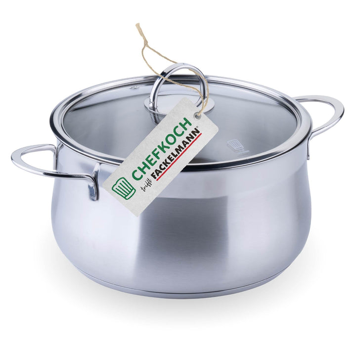 FACKELMANN Chefkoch trifft Kochtopf mit Glasdeckel – ø24cm Edelstahl 18/8, Aluminium-Kern, für alle