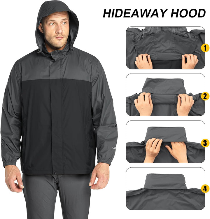 33,000ft Regenjacke Herren Leicht Wasserdicht Faltbare Regenmantel mit Kapuze Fahrrad Rain Windbreak