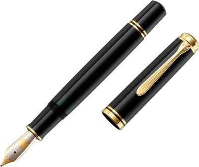 Pelikan Füllhalter Souverän 1000, Schwarz, Feder M (mittel), hochwertiger Kolbenfüller im Geschenk-E