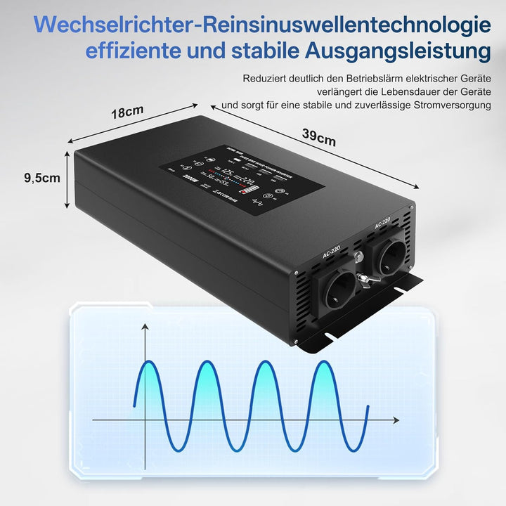 2000W Wechselrichter Reiner Sinus 12v auf 230v - Fernbedienung Spannungswandler mit 3 USB Ports 2 EU