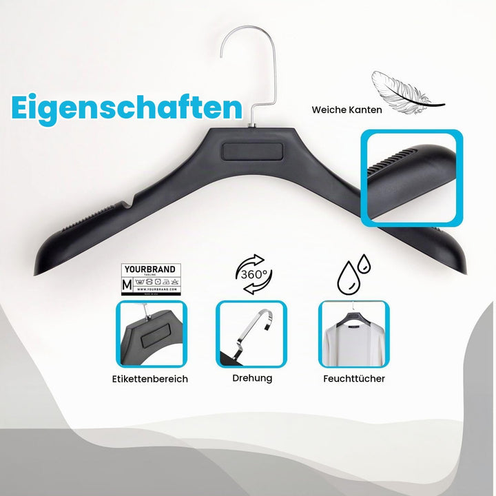 Kleiderbügel in UNIVERSAL SCHWARZ - 40 Stück breite Kleiderbügel aus Kunststoff mit Anti-Rutsch Ober