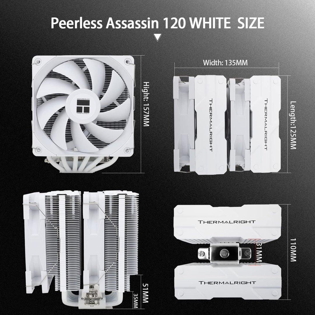 Thermalright Peerless Assassin 120 White CPU Cooler, 6 tubos de calor, doble ventilador de TL-C12W P