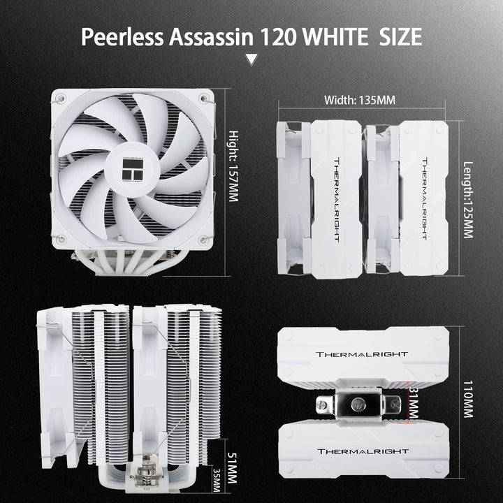 Thermalright Peerless Assassin 120 White CPU Cooler, 6 tubos de calor, doble ventilador de TL-C12W P