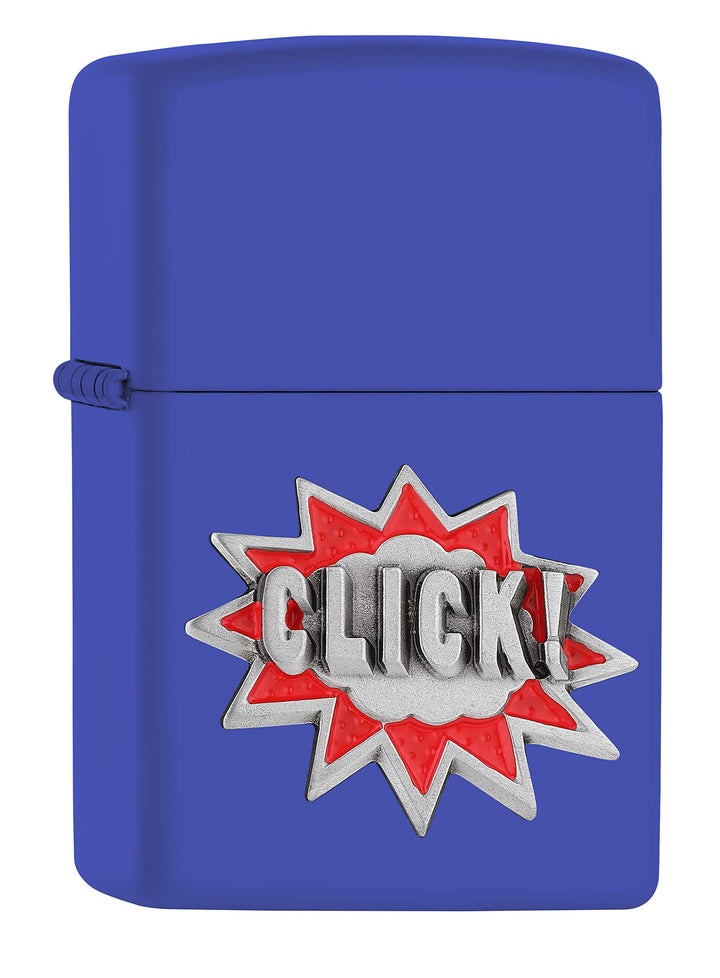 ZIPPO – Sturmfeuerzeug, Click, Emblem Attached, Royal Blue Matte, nachfüllbar, in hochwertiger Gesch