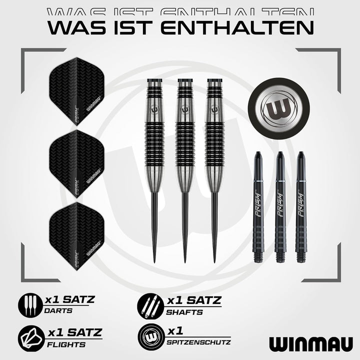 WINMAU Blackout Profi Stahlspitze Wolfram Dartpfeile mit Flüge und Stiele (Wellen) 24g Torpedo, 24g