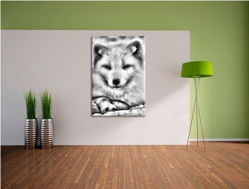 Monocrome, Weisser Fuchs, Format: 100x70 auf Leinwand, XXL riesige Bilder fertig gerahmt mit Keilrah