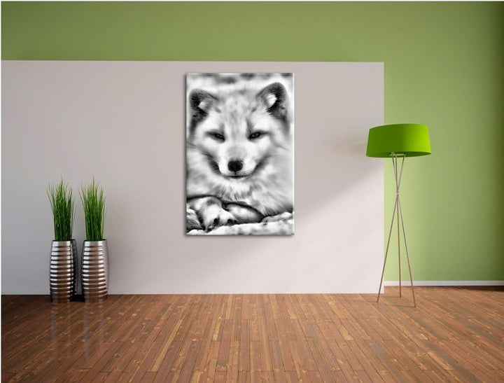 Monocrome, Weisser Fuchs, Format: 100x70 auf Leinwand, XXL riesige Bilder fertig gerahmt mit Keilrah