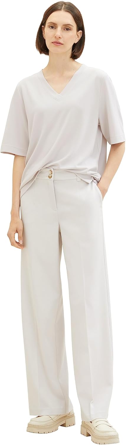 TOM TAILOR Damen Basic T-Shirt mit V-Ausschnitt M 16339 - Clouds Grey, M 16339 - Clouds Grey