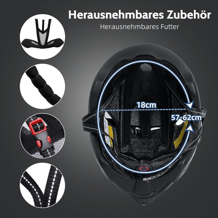 Shinmax Fahrradhelm Herren Damen mit Licht USB-Aufladung Fahrradhelm mit Visier Magnetische Abnehmba