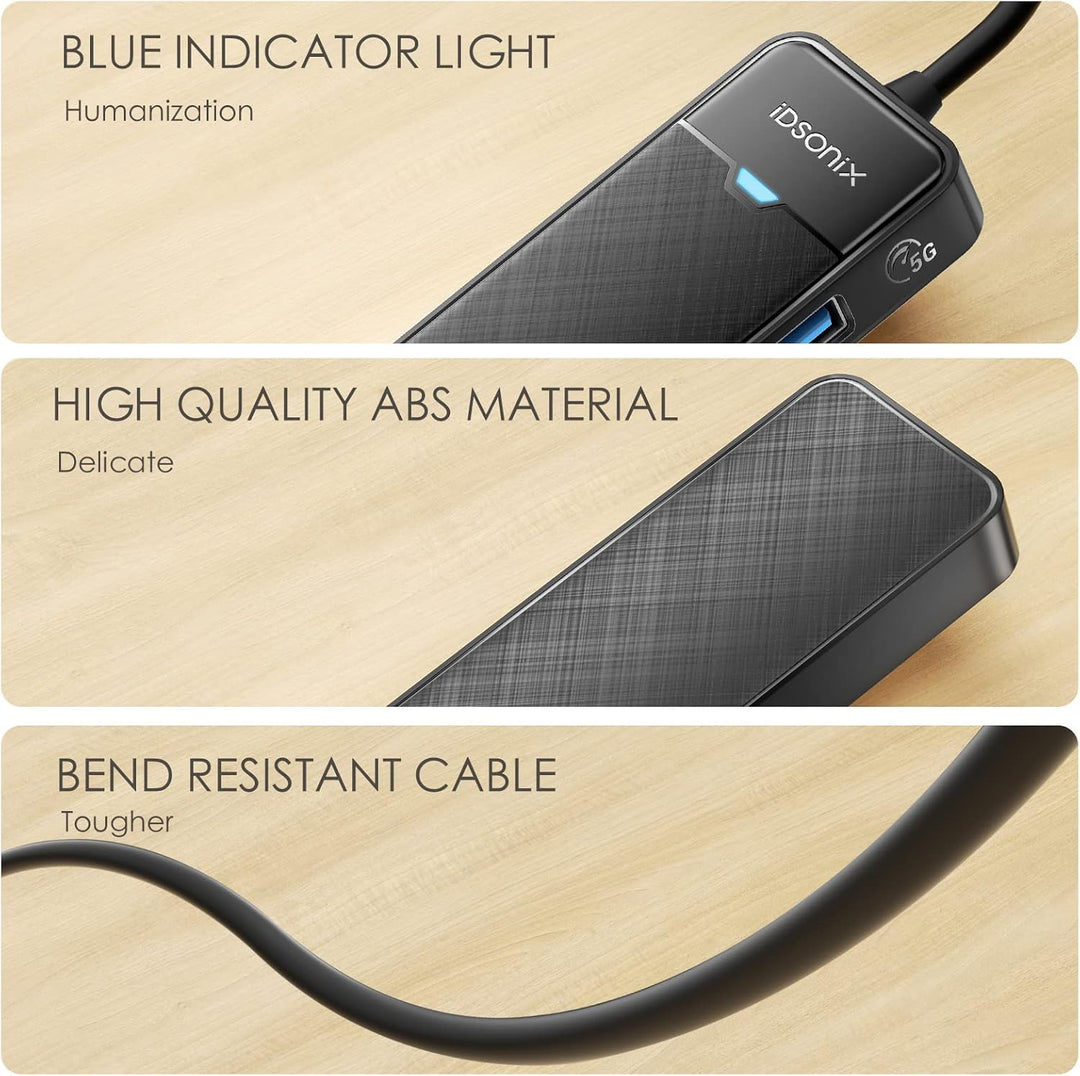 iDsonix USB Hub 3.0 mit verlängertem 180cm Kabel, USB Splitter 3.2 Gen 1 USB Verteiler, 5Gbps USB Er