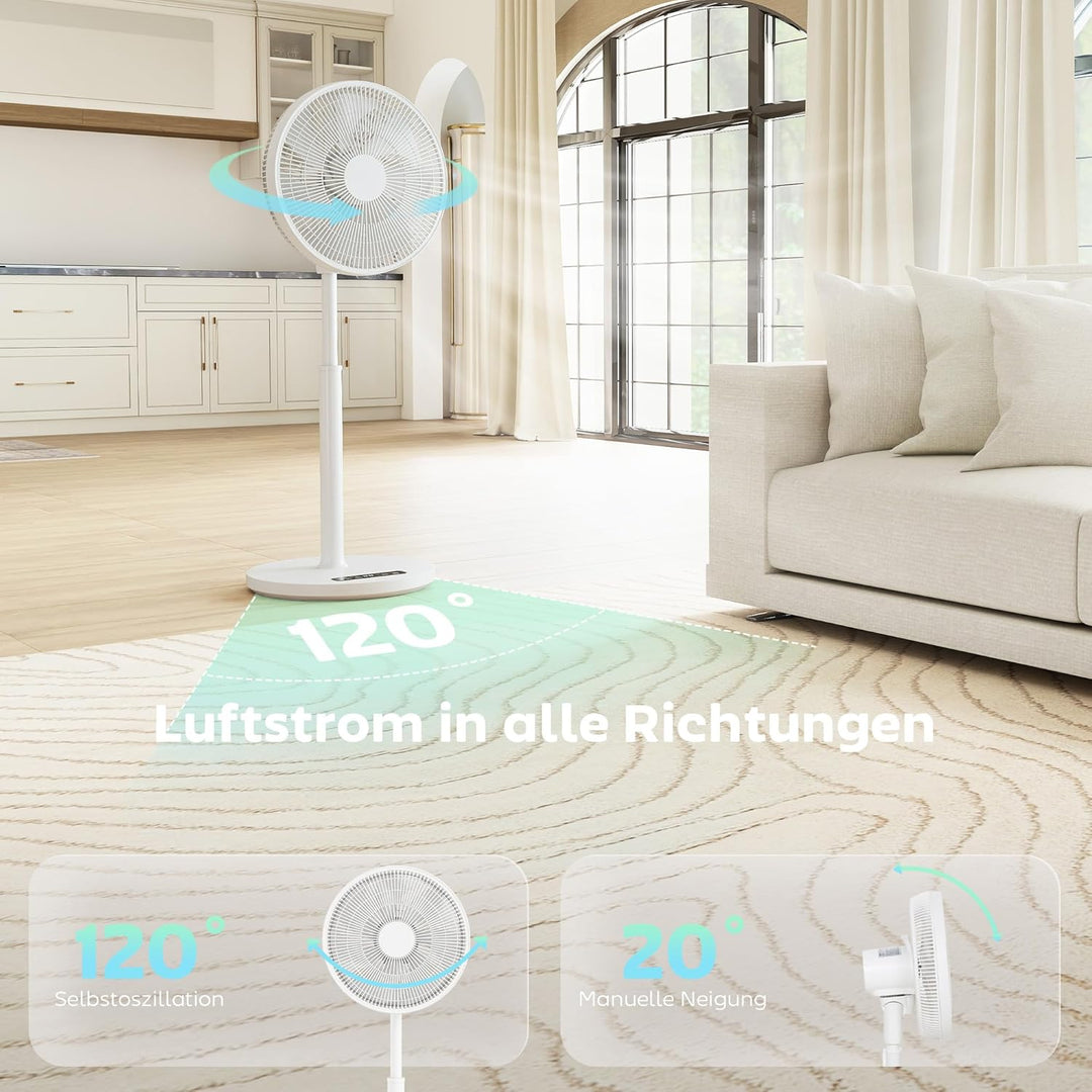 HOMCOM Standventilator, 85-108 cm Höhenverstellbar Bodenventilator mit 12 Geschwindigkeiten, DC Moto