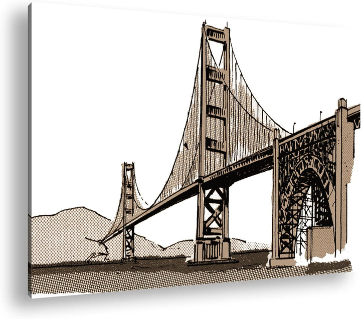 deyoli Illustrierte Fluss-Brücke Format: 80x60 als Leinwand, Effekt: Sepia, Motiv fertig gerahmt auf