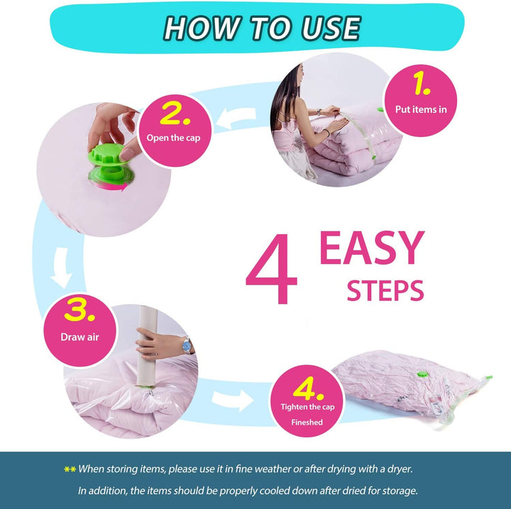Opaza Vacuum Storage Bags, 6 Pack (2 Jumbo-130x100 cm + 2 Large-110x80 cm + 2 Medium-80x60cm) Airtig