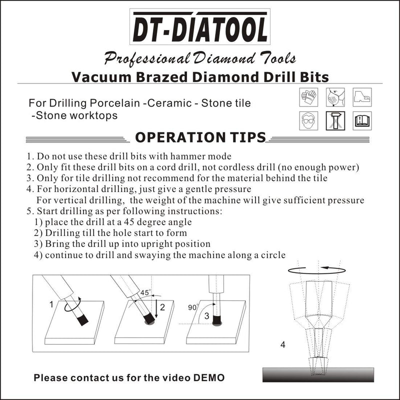 DT-DIATOOL Diamantbohrkrone 90mm Vakuumgeschweisst Lochsäge zum Trockenbohren Fliesen Porzellan Marm