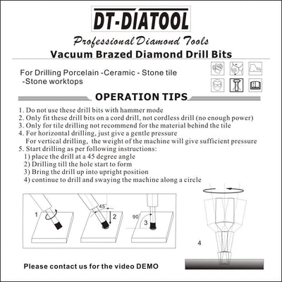 DT-DIATOOL Diamantbohrkrone 75mm Vakuumgeschweisst Lochsäge zum Trockenbohren Fliesen Porzellan Marm