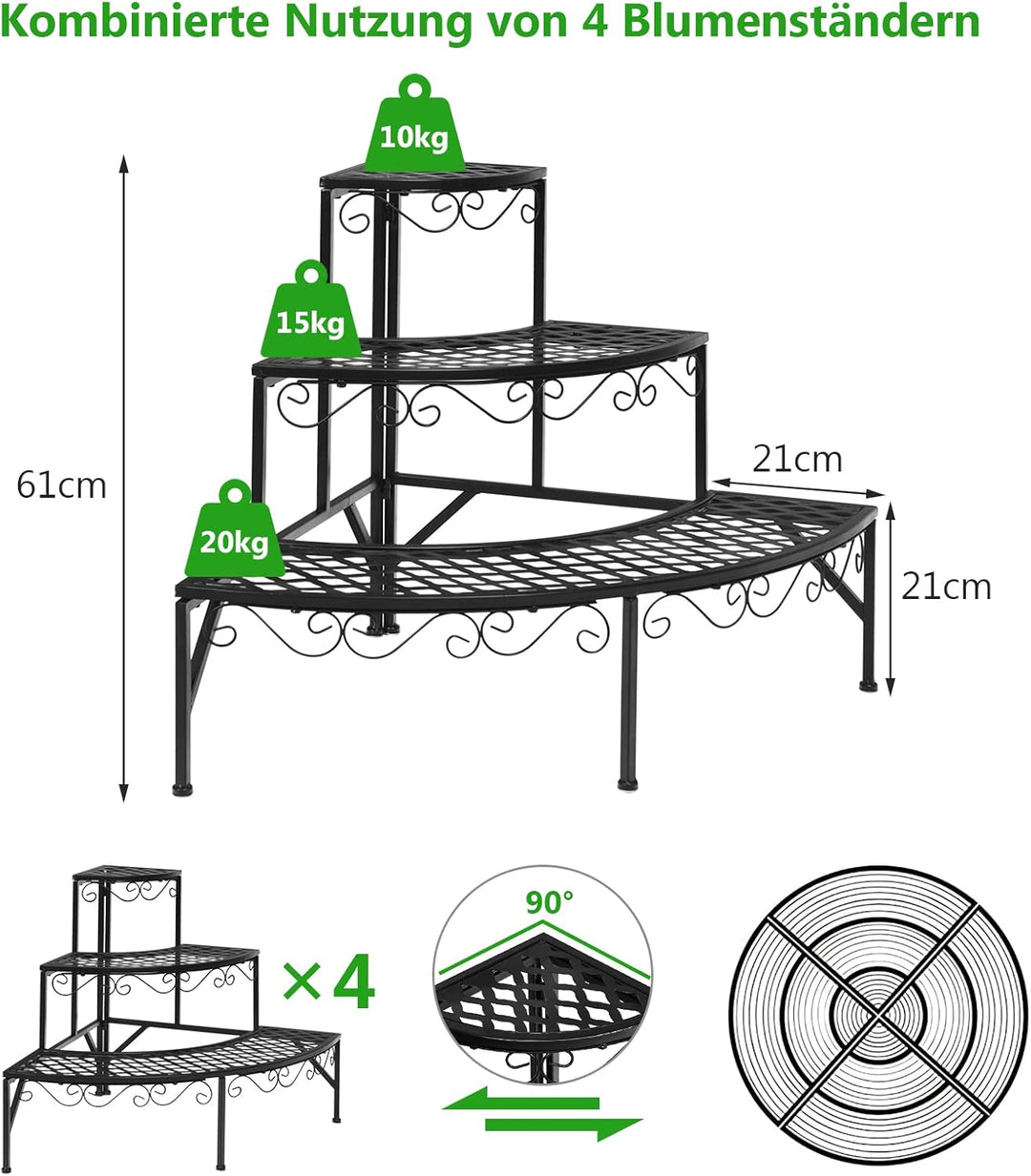GOPLUS 3 Ebenen Metall Pflanzenständer, Blumentreppe Outdoor, Blumenregal Pflanzentreppe für Garten