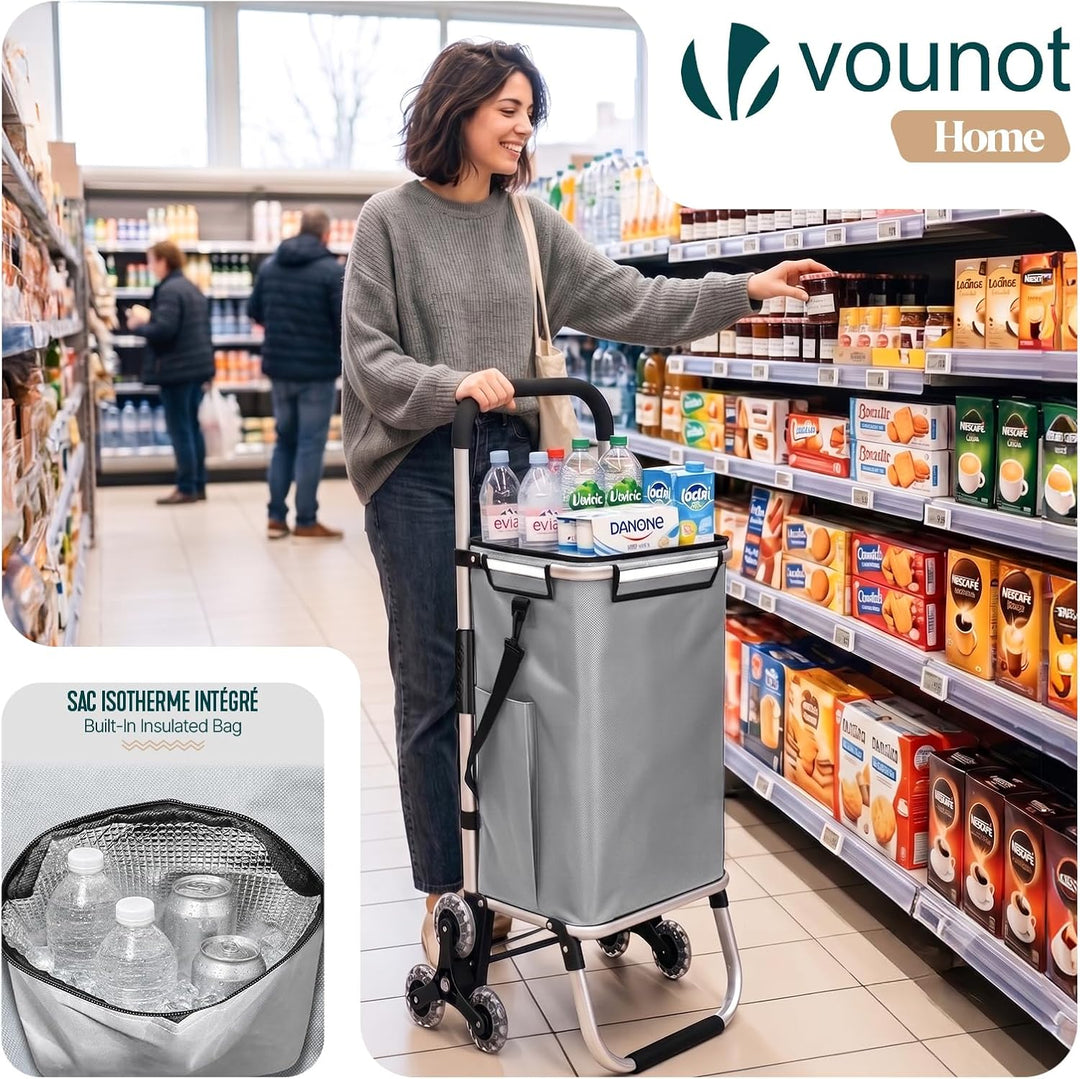 VOUNOT Aluminium Einkaufstrolley Treppensteiger, Trolly Einkaufswagen Klappbar, Hackenporsche mit 6